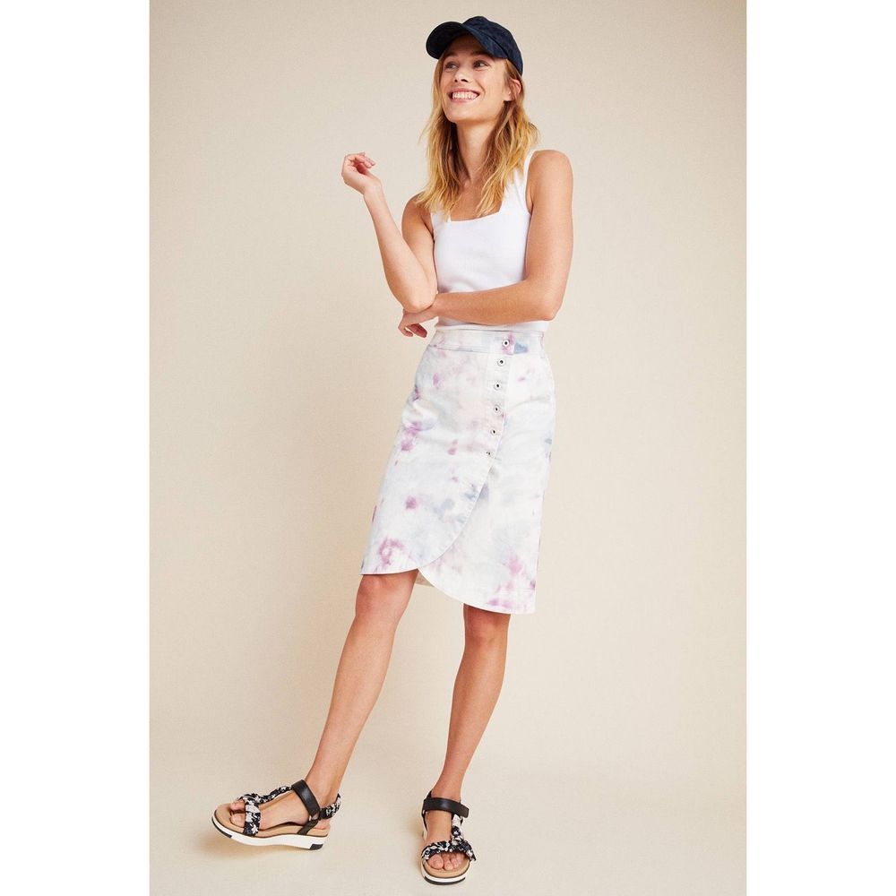 Anthropologie Kimmie Tie -Dye Button Front Fitted Mini Skirt Size 2